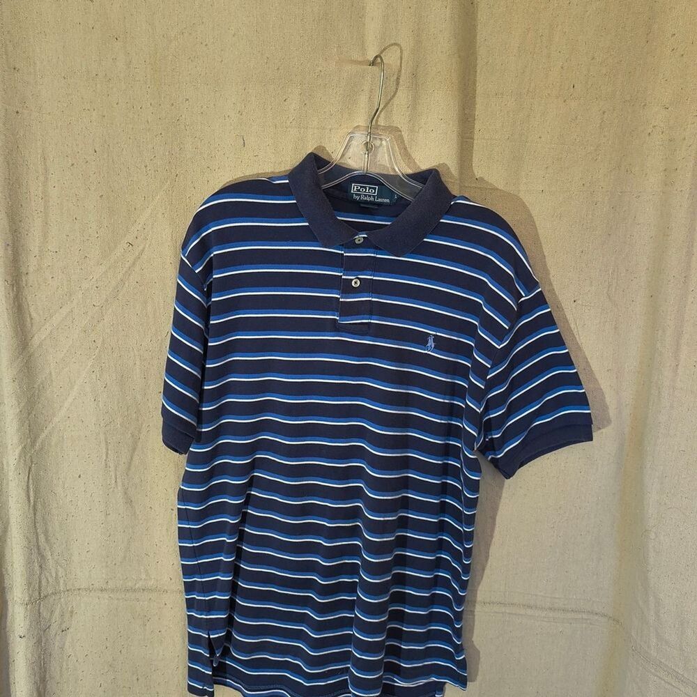 Ralph Lauren Men's Size Large Navy Blue And White Striped Polo Shirt